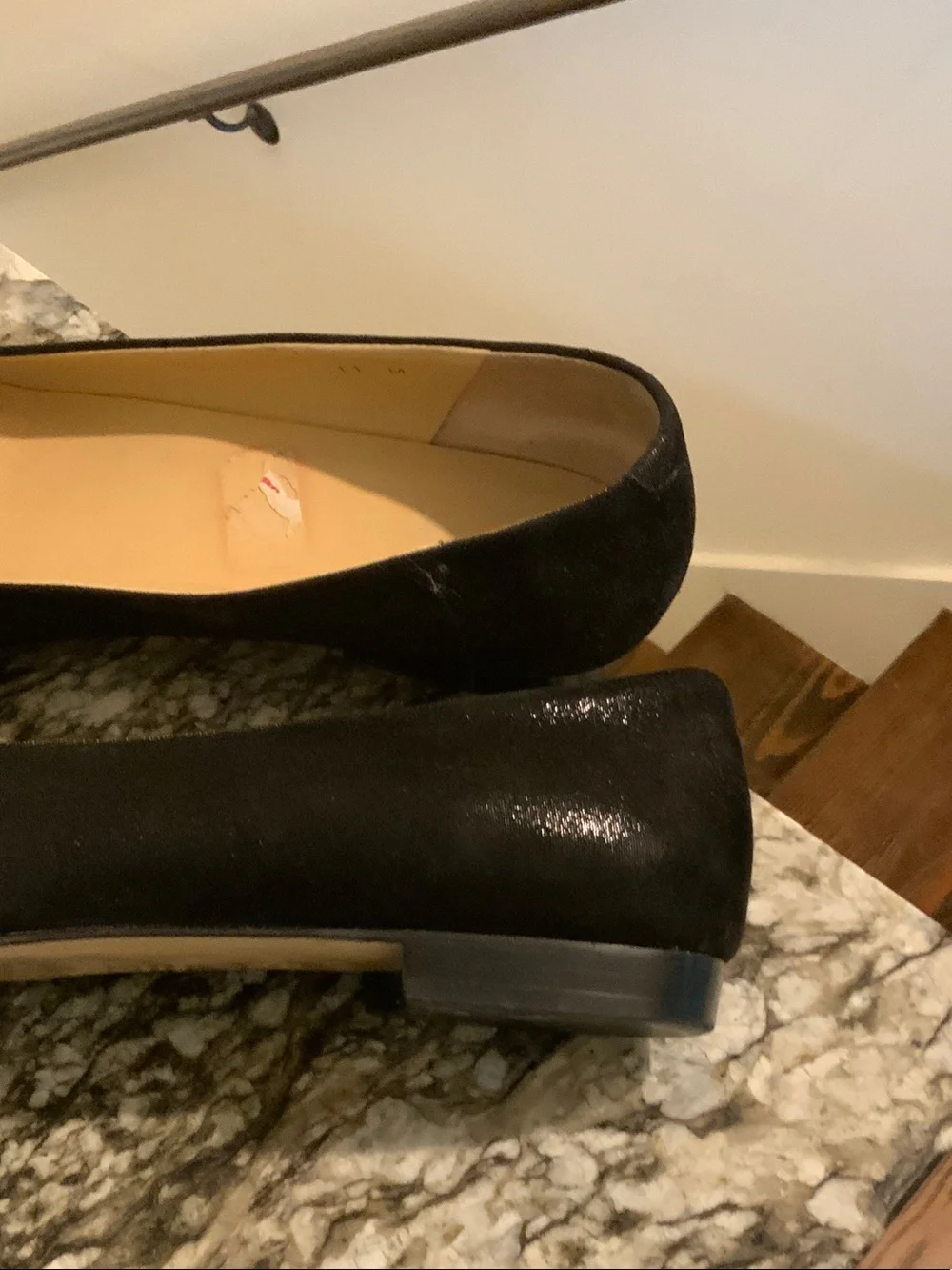 Amalfi Black Pointed-Toe Cross-Strap Flats with Dark Gray Suede
